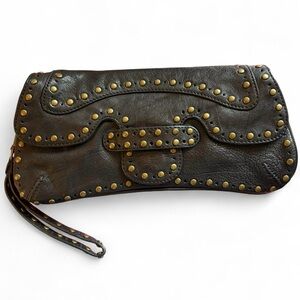 KOOBA BLACK AND GOLD BRASS STUDDED WRISTLET CLUTCH WALLET